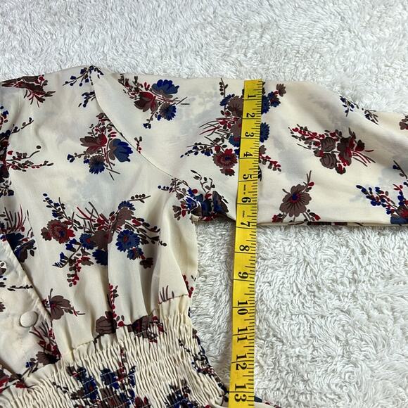 FLNN cream and floral print fit and flare long sleeved dress, size XL - Picture 9 of 9
